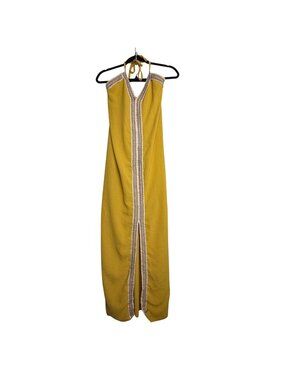 INEO Couture Yellow Maxi Dress With Crochet Trim & Halter Neckline Made In Italy
